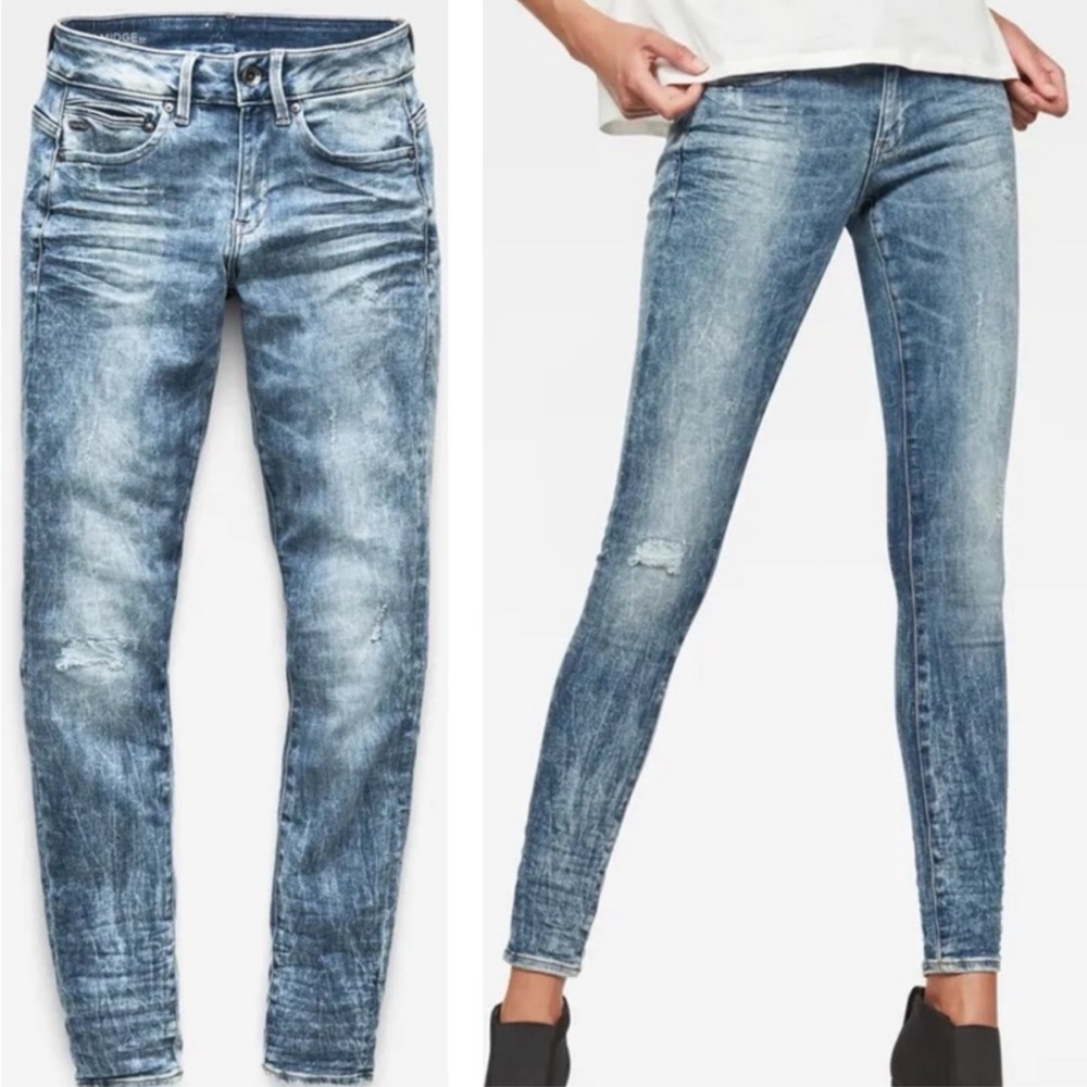 G-Star Midge Zip Mid Rise Vintage Wash Skinny Jeans Size 26/2